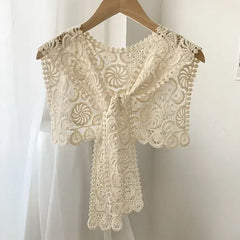 Women Shrugs Lace Hollow Out Female Summer Casual All-match Shawls Simple Scarf-collar Sleeveless Knitted Tops Korean Style Chic