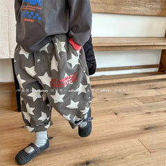7030-1 Children Pants autumn boys and girls loose leg pants children harem cotton printed pants girl's pants