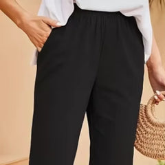 Plus Size 1XL-5XL Women Fashion  Casual Straight Leg Pants for Women Casual Solid Color Woven Fabric with Pockets Pants