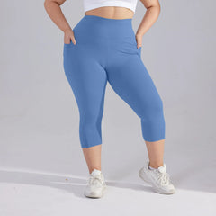 Plus size yoga pants for women Leggings fitness tummy tuck butt lift slim yoga pants with pocket summer sports cropped trousers