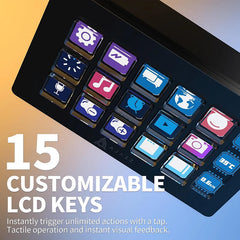 AJAZZ AKP153E Stream Deck لوحة تحكم متعددة الوظائف مع 15 مفتاح ماكرو ولوحة مفاتيح صغيرة مخصصة لإجراءات التشغيل