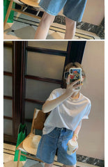 High Waist Wide Leg Jeans orts plus Size Loose Slimming Design Thin Five-Quarter Mid-Pants for plus Size Women Summer