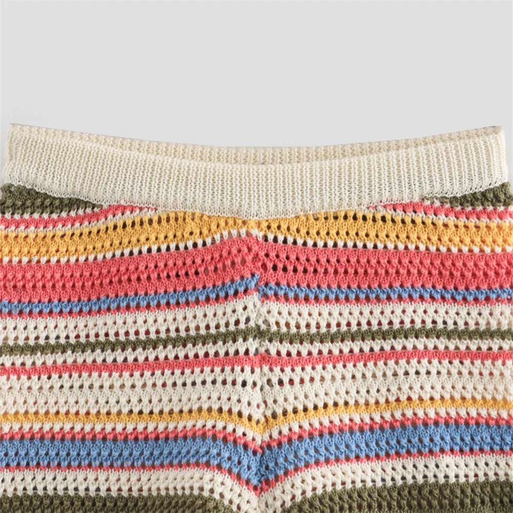 2024 Autumn European And American New Women's Fashion Casual Stripe Printed Short Sleeve Flip Collar Cardigan Casual Shorts Set