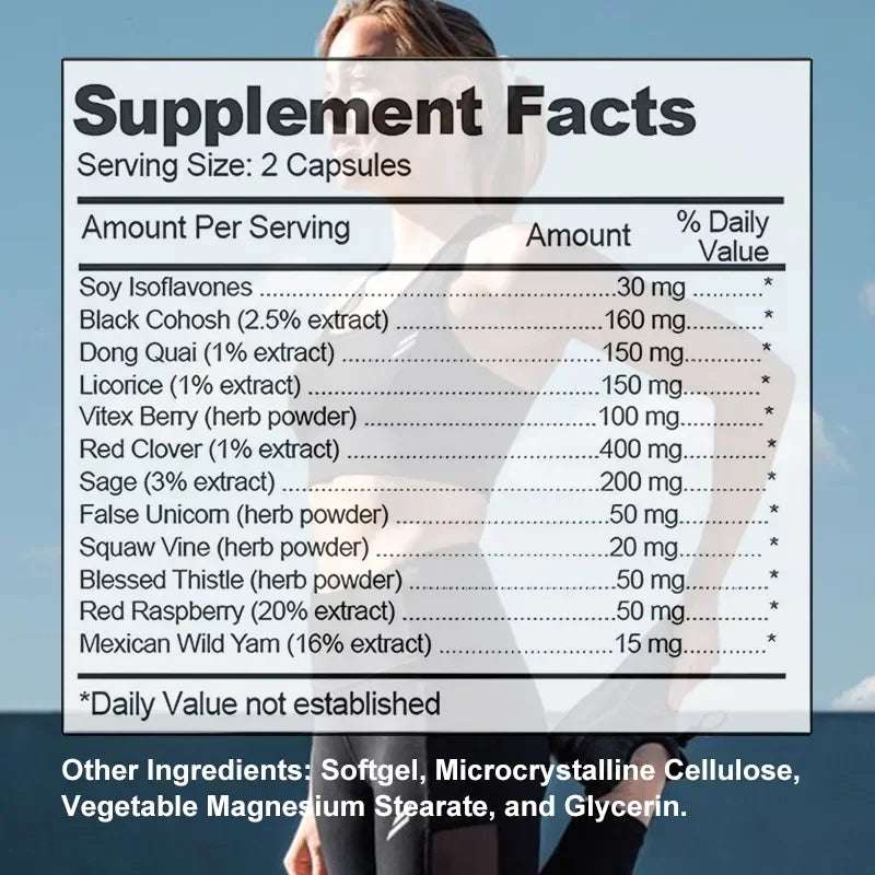 Menopause Support Supplement for Women - Relieves Fatigue, Bloating, Hot Flashes, Mood Swings - Supports PMS, PMDD, PCOS