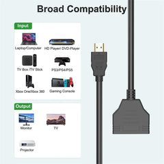 HD 1080P HDMI Splitter Dual Port 1 in 2 Out Cable Male To Female HDTV Adapter For Laptop TV Box Monitor HDMI-Compatible Splitter