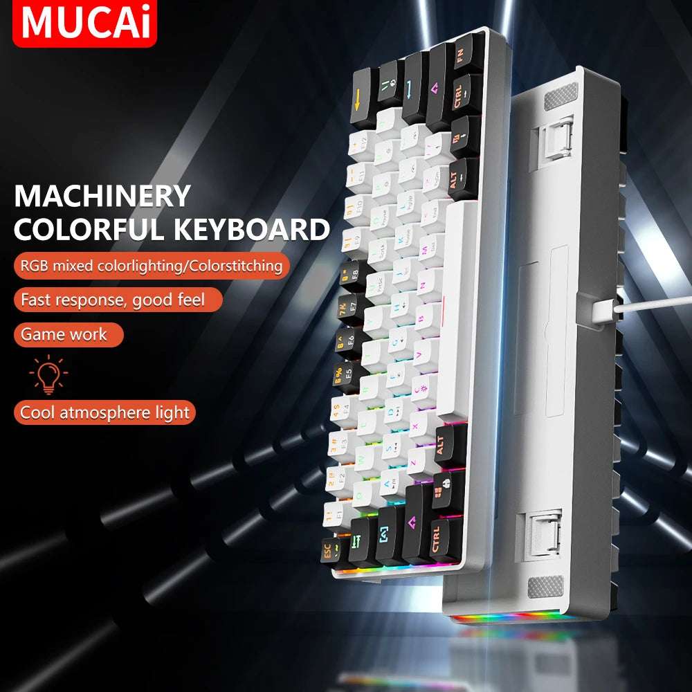 MUCAI MK61 RGB Backlit Gaming Mechanical Keyboard 61-Key Red Switch Wired Detachable Cable USB Interface Hot Swappable