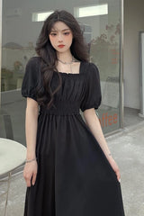 فستان نسائي صيفي من Faion بياقة مربعة من Sweet Retro Dr Tea Break First Love Long Bla Dr Waist Cinched