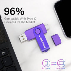 محرك أقراص فلاش USB من النوع C بسعة 128 جيجابايت وذاكرة تخزين 64 جيجابايت وسلسلة مفاتيح مجانية وذاكرة تخزين إبداعية هدية عمل باللون الأحمر وقرص U أزرق 32 جيجابايت