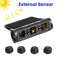 نظام مراقبة ضغط إطارات السيارة الذكية TPMS ساعة رقمية تعمل بالطاقة الشمسية شاشة LCD ضغط إطارات السيارة درجة الحرارة نظام إنذار السلامة
