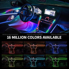 أضواء محيطية للسيارة 110 سم مع خاصية التحكم بالتطبيق، إضاءة محيطية LED RGB داخلية، إضاءة جو سيمفونية، شرائط أكريليك، ديكور لوحة القيادة، فتحة السقف