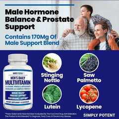 Daily Multivitamin for Men, for Prostate Energy Concentration Metabolism Immunity Vitamins: A C D E (B1 B2 B3 B5 B6 B7 B9 B12)