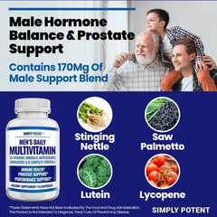 Daily Multivitamin for Men, for Prostate Energy Concentration Metabolism Immunity Vitamins: A C D E (B1 B2 B3 B5 B6 B7 B9 B12)