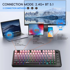 2025 New HXSJ L400 81-key 3 mode gaming wireless keyboard ergonomic Rgb backlit portable membrane keyboard wireless for laptop
