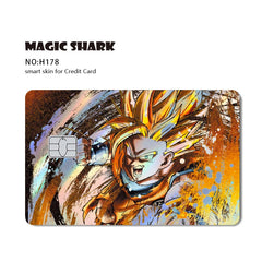 ملصق بطاقة الائتمان والخصم بالليزر ثلاثي الأبعاد اللامع الرائع من Magic Shark Dragons Balls Goku Vegeta، غطاء أمامي
