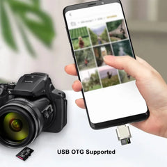 قارئ بطاقة SD من النوع C مع غلاف من سبائك الزنك، قارئ بطاقة SD مع محول USB C إلى USB، مناسب لأجهزة الكمبيوتر المحمولة، ماك بوك، سامسونج جالاكسي