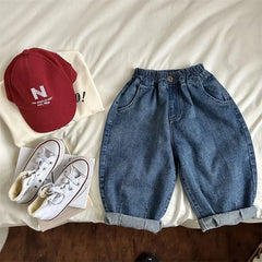 Boys Girls Toddlers Loose Pants Fashion Summer Baby Boys and Girls Baby Foreign Denim Pants New Arrival 2025