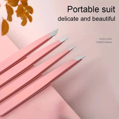 4 pcs Tweezers Set - Professional Tweezers For Eyebrows - Great Precision For Facial Hair, Splinter And Ingrown Hair Removal Wit