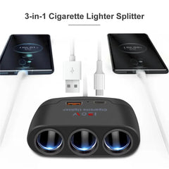 3 في 1 USB نوع C مقبس 120 واط سيارة ولاعة السجائر الفاصل 12 فولت 24 فولت شاحن سريع الهاتف محول الطاقة للسيارة DVR GPS كاميرا داشكام