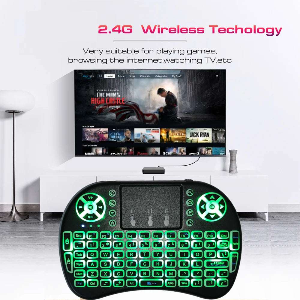 Backlight English Russian French Spanish Portugal Fly Air Mouse 2.4G Touchpad for Android TV Box PC I8 Mini Wireless Keyboard