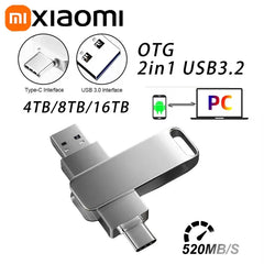 Xiaomi 16TB USB3.2 Flash Drive Metal High-Speed Pen Drive 8TB 4TB Waterproof Type-C USB Pen Drive For Computer Storage Devices
