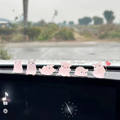 6pcs/set Cute pig cartoon Car Interior Decoration Car Doll Center Console Screen Decoration Cute Car Accessories for Women