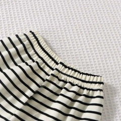 2Pcs Fashion Children Short Sleeve Shorts Sets Summer Kids Clothes Boys Baby Cotton Tee Pant Outfits Black and White Stripe