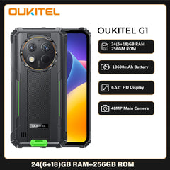 هاتف Oukitel G1 الذكي المتين بنظام Android 24GB (6+18)+256GB 10600mAh 6.52' HD Display NFC هاتف متين