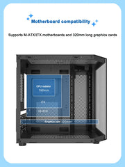 علبة كمبيوتر سطح المكتب Power Train Star Realm M-ATX بدون أعمدة، زجاج ثلاثي الجوانب، إطلالة بانورامية على البحر، غرفة 240، تبريد مائي