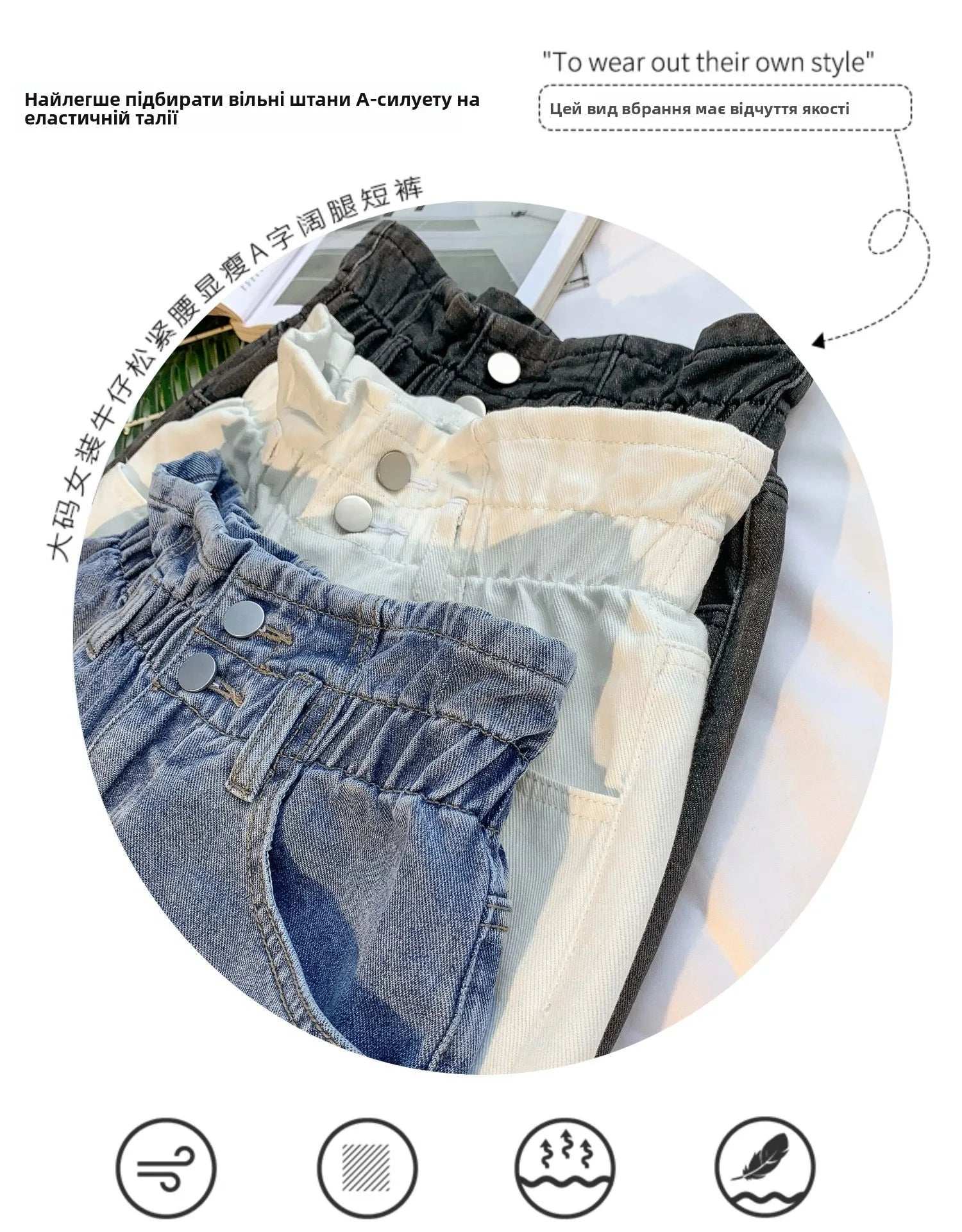 High Waist A-Line Wide Leg Jeans orts Women's Cuffed Loose Slimming High Waist Flower Bud Pants Summer Casual orts