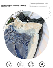 High Waist A-Line Wide Leg Jeans orts Women's Cuffed Loose Slimming High Waist Flower Bud Pants Summer Casual orts