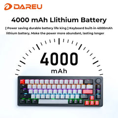 DAREU 2.4G Wireless Mechanical Gaming Keyboard 4000mAh Red Switch All Key Non-conflict Rainbow Lighting with Multifunction Knob