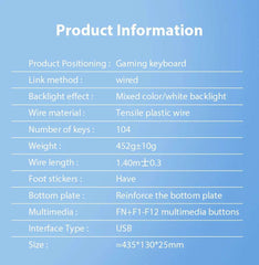 K500 Keyboard Mixed Color White Pink Keycaps 104 Keys Wired Gaming Keyboard for Laptop PC