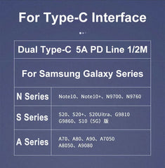كابل بيانات USB C فائق السرعة PD 45 واط من قطعتين لهاتف Samsung Galaxy S20 S21 S22 S23 Ultra Note 10 5G 20 A53 A54