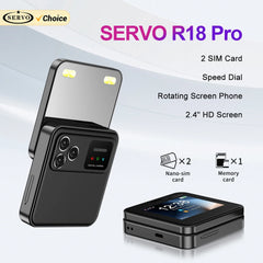 هاتف محمول SERVO R18 PRO منزلق جانبي بشاشة دوارة 2.4 بوصة، شريحتي اتصال، وضع الاستعداد، صوت سحري، مصباح يدوي، بطاقة GSM 2G، زر