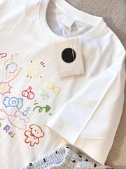 Retro Japanese Cartoon Print Pure Cotton ort Sve Women's T-irt Summer Design Loose Student Top Korean Sle round Ne