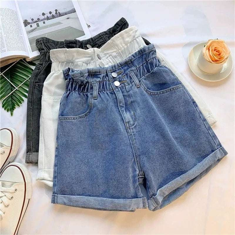 High Waist A-Line Wide Leg Jeans orts Women's Cuffed Loose Slimming High Waist Flower Bud Pants Summer Casual orts