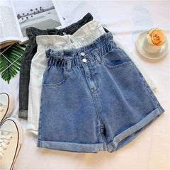 High Waist A-Line Wide Leg Jeans orts Women's Cuffed Loose Slimming High Waist Flower Bud Pants Summer Casual orts