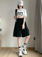 Sweet Cool Sle Women's Workwear orts Summer Thin American Qui Dry Casual Wide Leg Five-Quarter Loose Straight Cut Pants