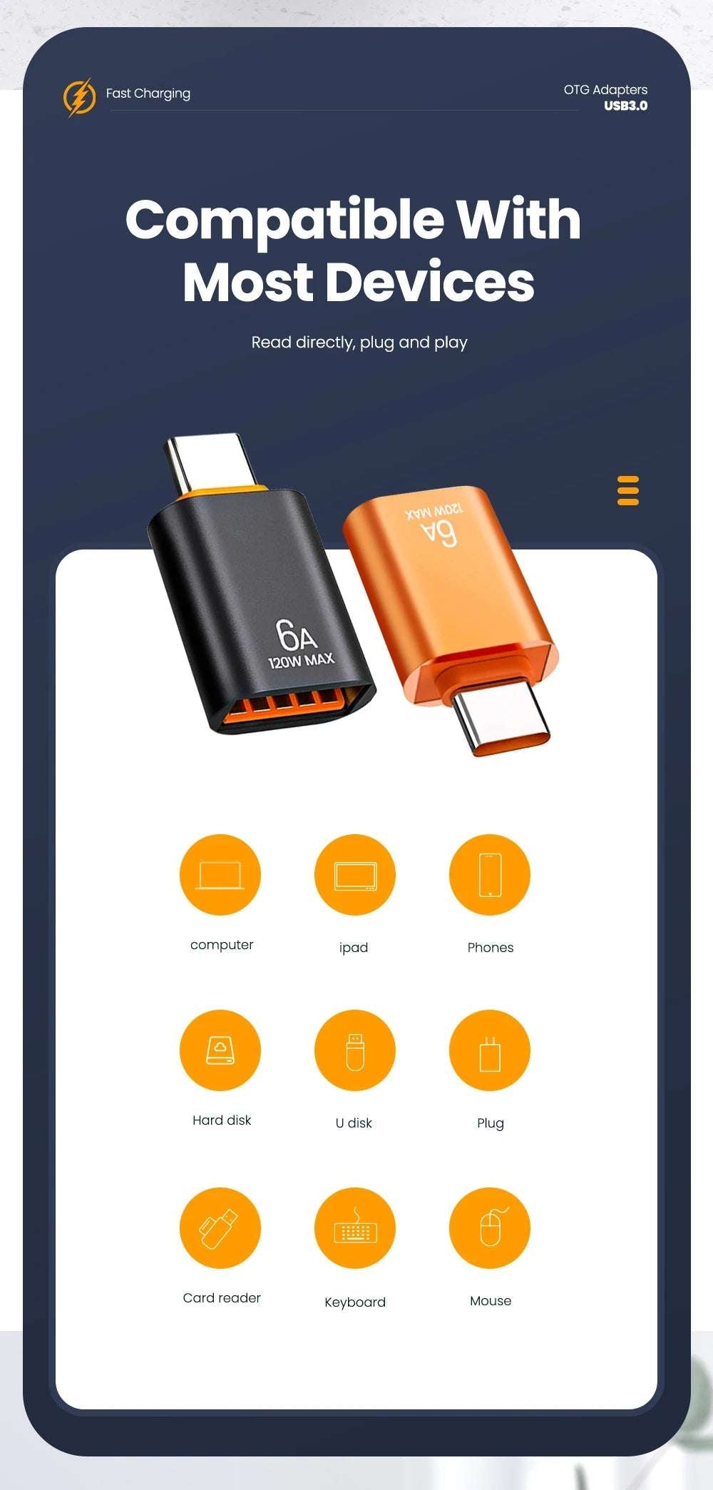 10A OTG USB 3.0 To Type C Adapter USB Female To Type c Male Fast Charging adadpter OTG USB C For Xiaomi Samsung Laptop PC