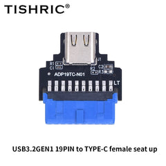 TISHRIC 19Pin To Type-C USB3.0 Converter Internal Header to USB 3.1/3.2 Type C Adapter  for PC Motherboard Connector Riser