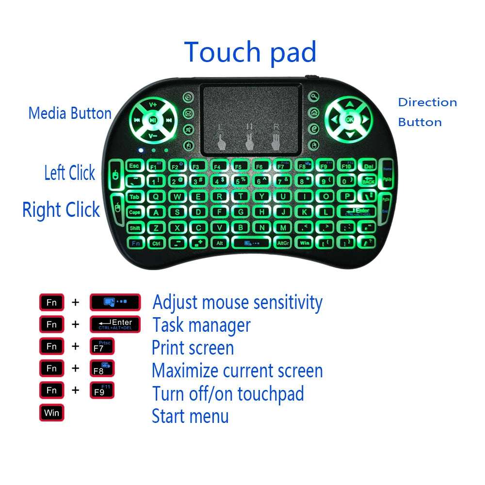 Backlight English Russian French Spanish Portugal Fly Air Mouse 2.4G Touchpad for Android TV Box PC I8 Mini Wireless Keyboard