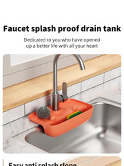 Household Silicone Sink Drain Rack Faucet Splash Proof Drain Rack Water Collecting Pad Sponge Rag Steel Wool Gadget Storage Box