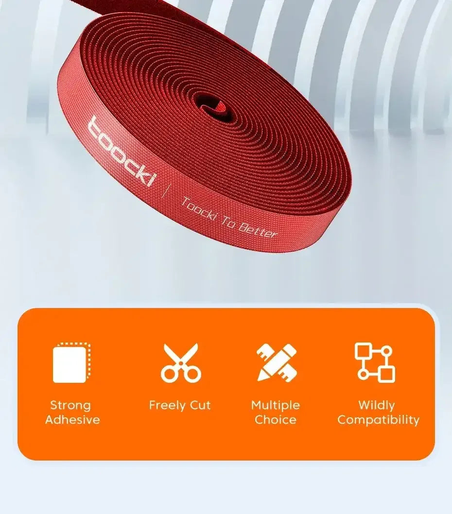 Cable organizer tape roll, self-adhesive cable winder, red