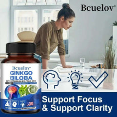 Ginkgo Biloba Capsules Memory Support Supplement, Brain Function & Mental Alertness, Focus, Concentration, with Vitamin B6 B12