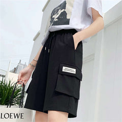 2025 Y2K Cargo Shorts Women Harajuku Black Oversized Wide Leg Shorts Summer Streetwear Fashion High Waist Baggy Short Pants New
