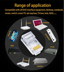 100pcs/lot RJ45 CAT6 CAT5e Pass Through Connectors Crystal End Gold-Plated 8P8C Crimp UTP Standard Ethernet Network Modular Plug