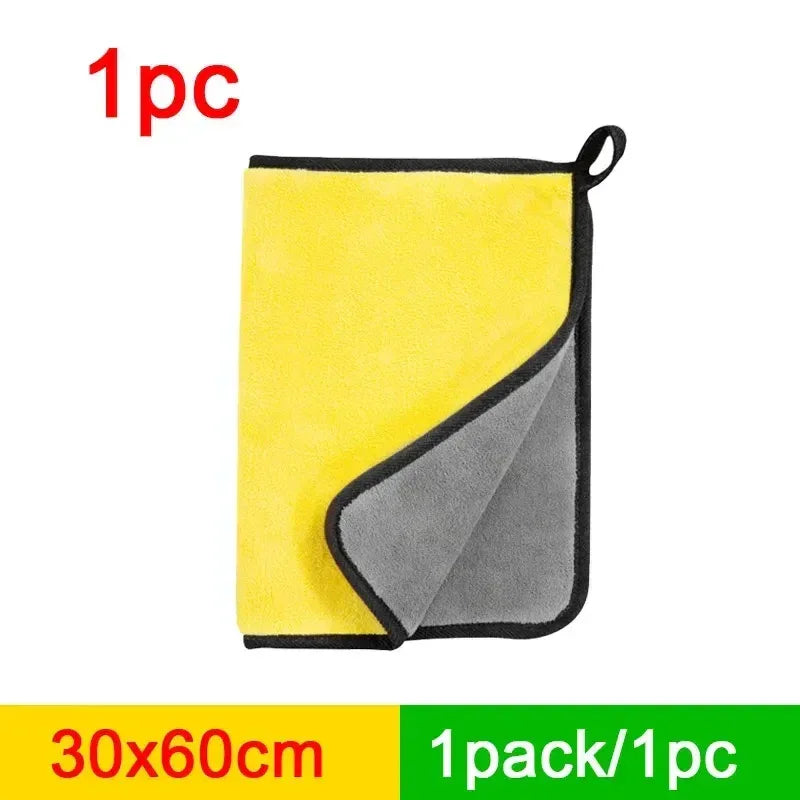 Microfiber car wash towel, yellow and gray, 30x60cm, with hanging loop