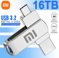 محرك أقراص فلاش USB 3.2 من شاومي بسعة 16 تيرابايت، مقاوم للماء، نقل عالي السرعة، واجهة 2 في 1 من النوع سي، عالمي للهواتف المحمولة والكمبيوتر
