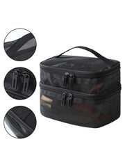 Double Layer Mesh Makeup Bag, Wash Bag, Women's Portable New Large Capacity Storage Bag, Cosmetics Storage Bag