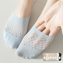 5Pairs Women Invisible Boat Mesh Socks Summer Silicone Non-slip Breathable Comfortable Mesh Sock Low Cut Female Ultra-thin Sox